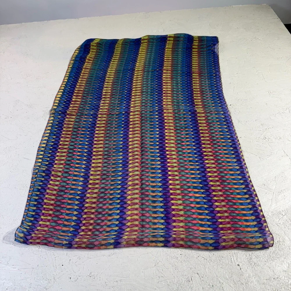 Sheer Scarf Multicolor Geometric Rainbow Print 65 Inch